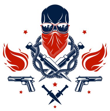 Anarşi ve kaos agresif amblem veya kötü kafatası, w ile logo