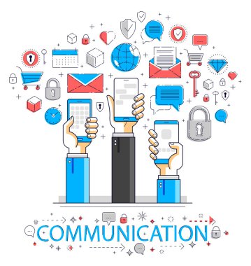 Internet iletişim ve etkinlik, telefonları tutan elleriyle