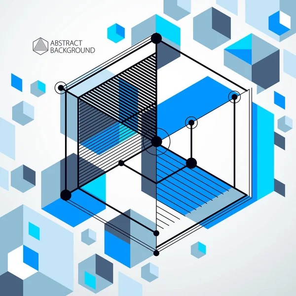 Esquema mecânico, desenho de engenharia vetorial azul com cubos 3D — Vetor de Stock