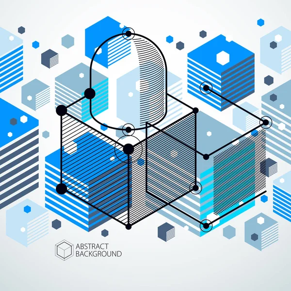 Planta técnica, fundo digital vetor azul com geometria — Vetor de Stock