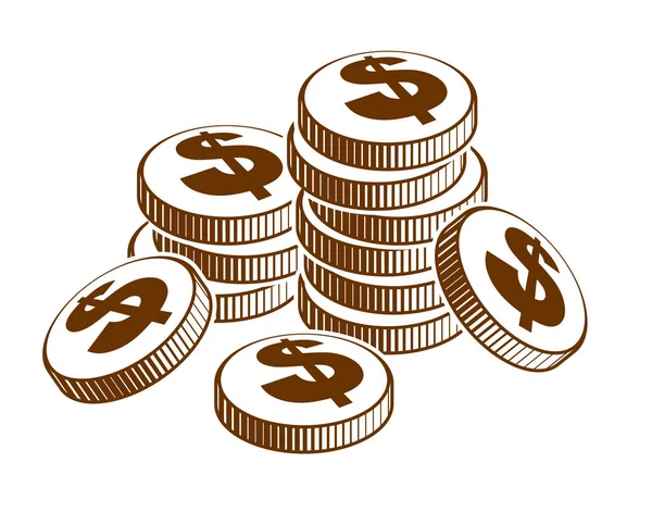 Coin stack cash money or casino chips still-life, vector icon, i — Stock Vector