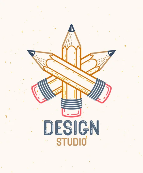 Drie gekruiste potloden vector eenvoudige trendy logo of pictogram voor Desi — Stockvector