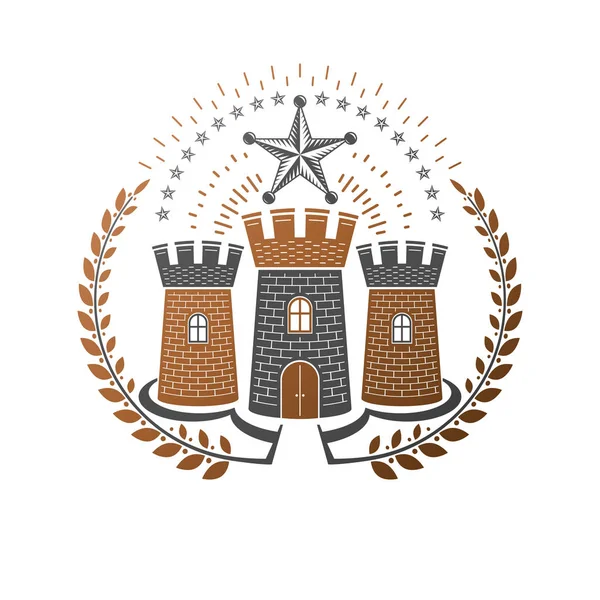 Um emblema antigo do Castelo. Brasão Heráldico de Armas logotipo decorativo iso — Vetor de Stock