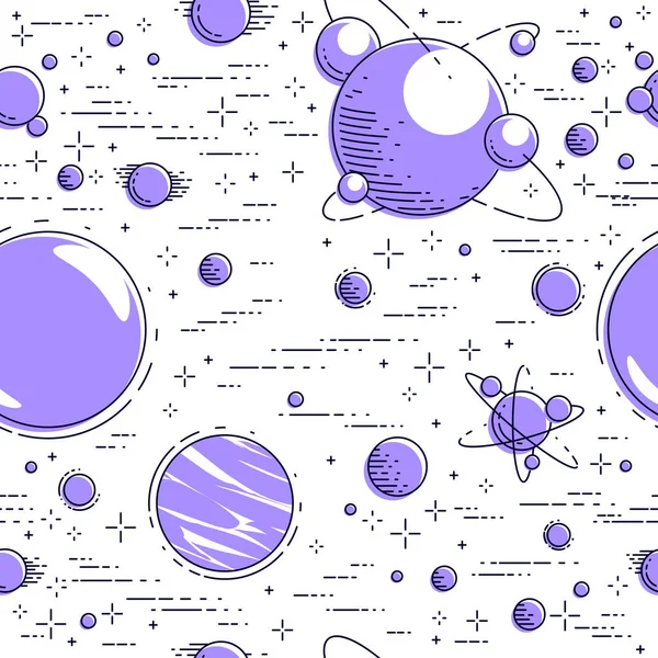 Fond d'espace sans couture avec des planètes, des étoiles, des astéroïdes et rencontré — Image vectorielle