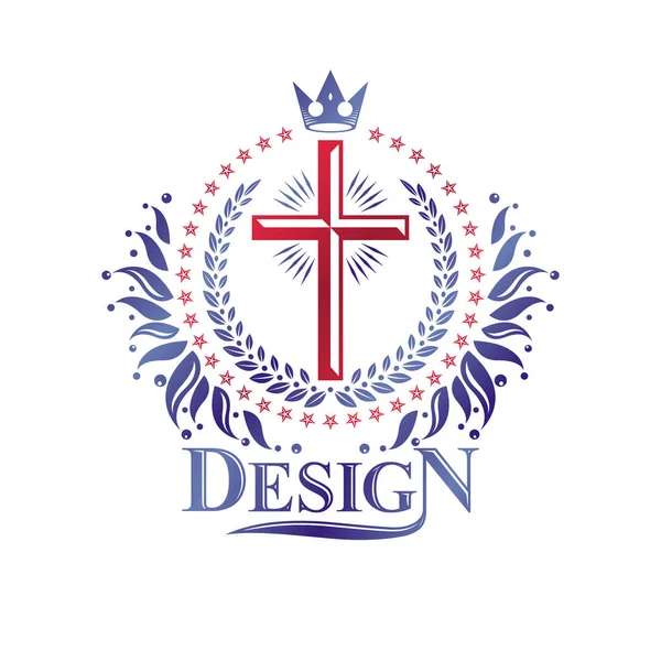Cruz emblema gráfico religioso creado con corona imperial y — Vector de stock