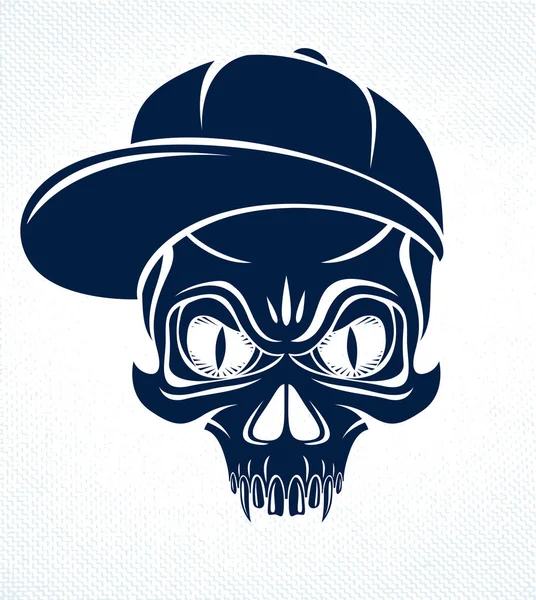 Gangster skull vector logo, pictogram of tatoeage, stedelijke stijlvolle aggres — Stockvector