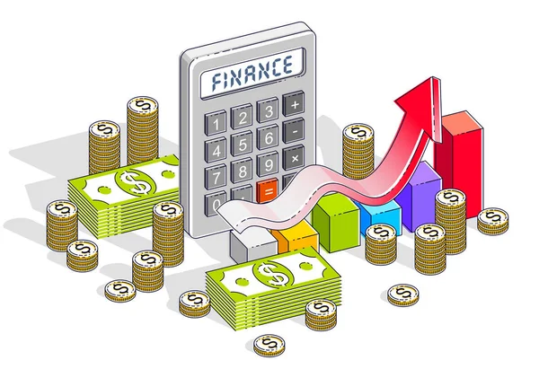 Bedrijfssucces en inkomensgroei concept, Calculator, grafiek Wi — Stockvector