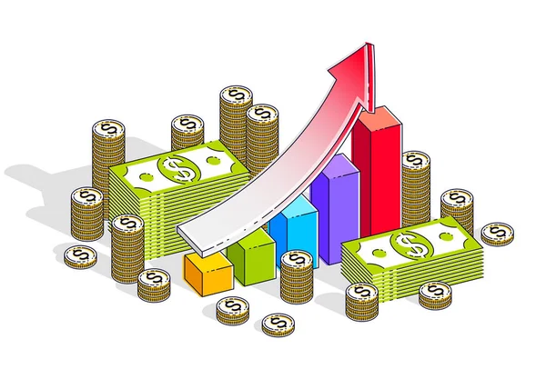 Conceito de sucesso e aumento de renda, barra de estatísticas de gráfico de crescimento com — Vetor de Stock