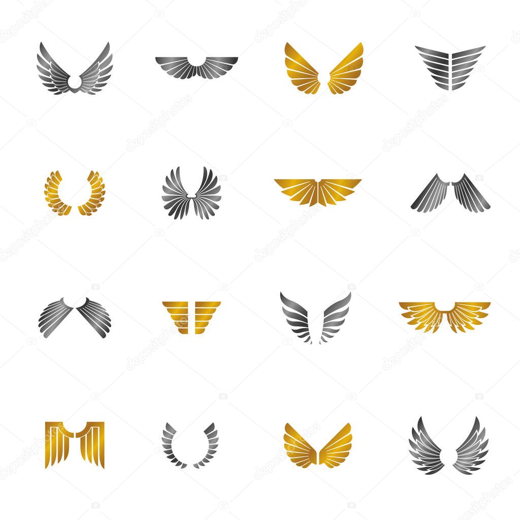 Freedom Wings emblems set. Heraldic Coat of Arms decorative logo