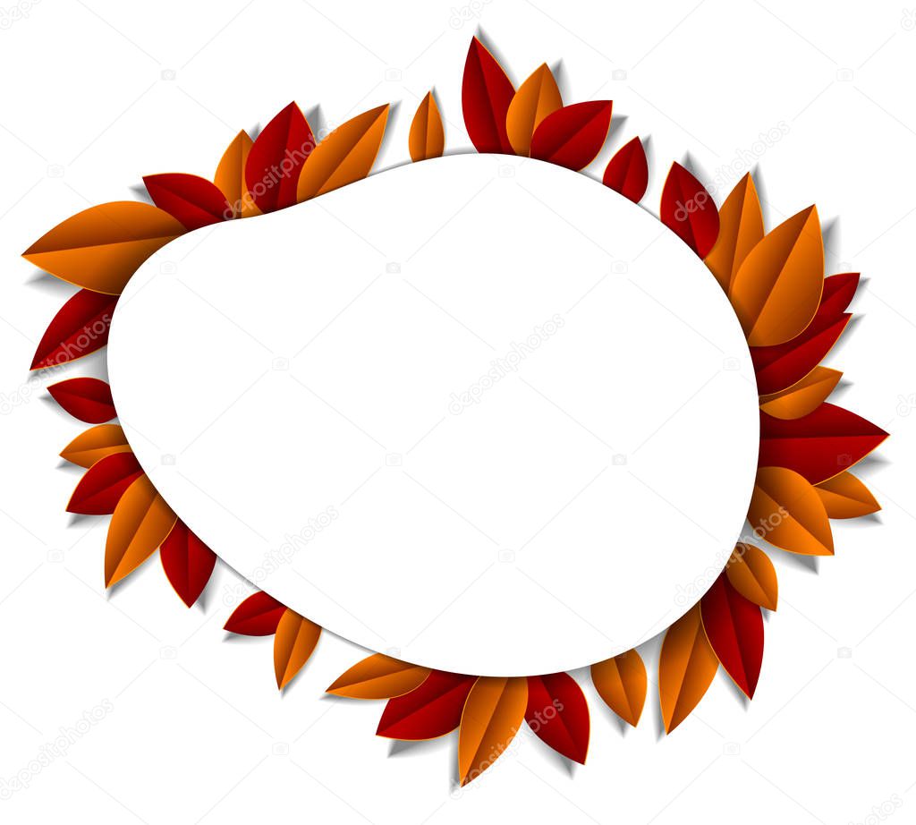 Background with autumn leaves paper cut style, copy space for te