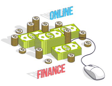 Online finans kavramı, web ödemeleri, internet kazançları, online 