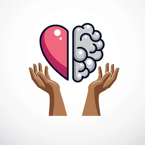 Heart and Brain concept, conflict between emotions and rational — Stock Vector