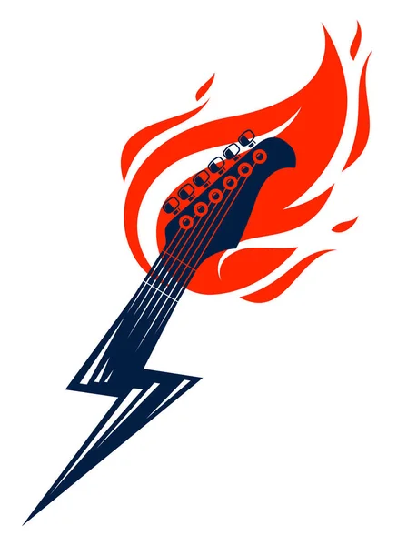Ηλεκτρική κιθάρα κεφαλοαπόθεμα σε φωτιά σε ένα σχήμα αστραπή, Hot r — Διανυσματικό Αρχείο