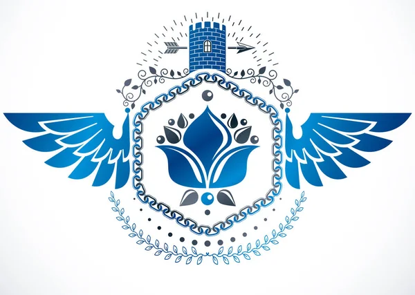 Kanatlı şık amblem, vektör heraldik Arması usin bestelendi