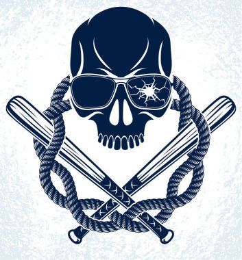 Acımasız gangster amblem veya logosu ile agresif kafatası beyzbol ba