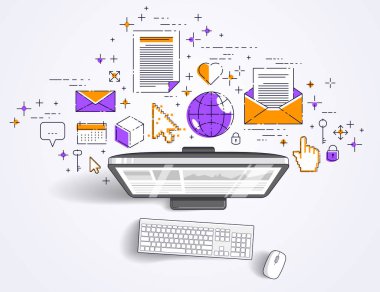 Bilgisayar istatistikleri infographics ve simgeler, online b kümesi ile