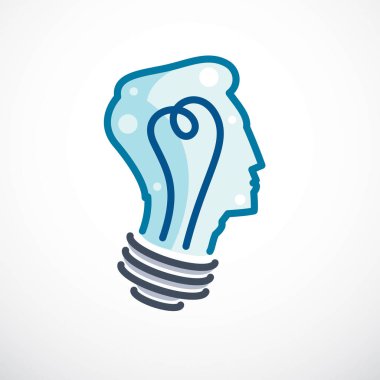 Yaratıcı beyin kavramı, akıllı bir insan vektör logosu. Işık bu