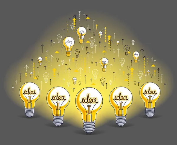 Groupe d'ampoules lumineuses représente idée de personnes créatives — Image vectorielle