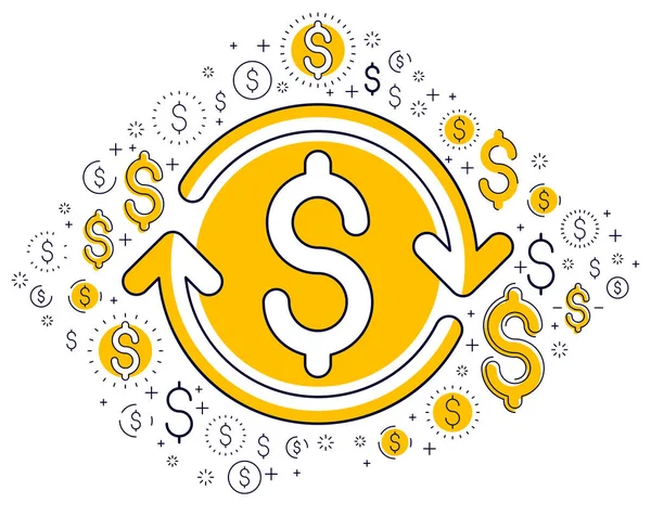Знак доллара и стрелка цикла, обмен валюты, возврат инвестиций — стоковый вектор