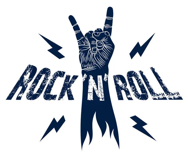 Рок-рука знак з блискавками, гаряча музика рок-н-ролу — стоковий вектор