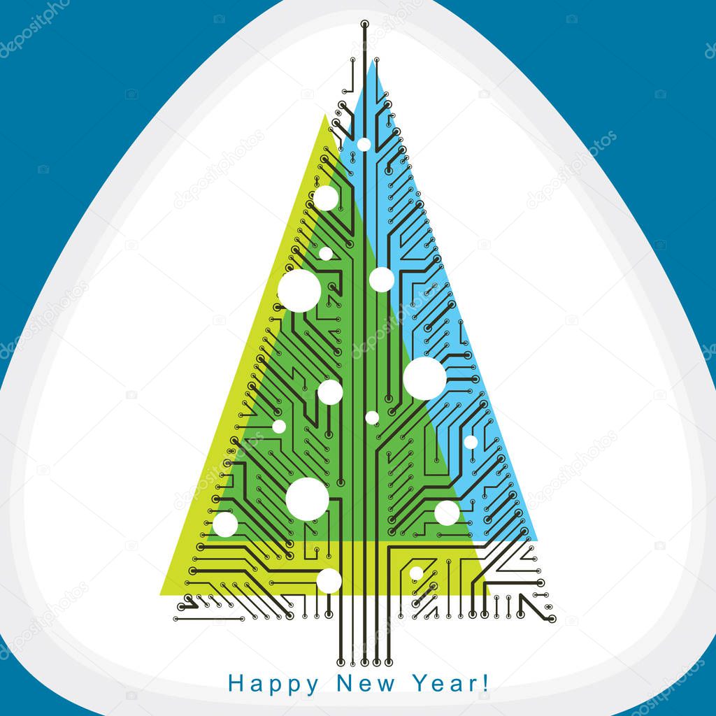 Vector illustration of evergreen Christmas tree created with wir