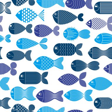 Komik karikatür balıklar vektör sorunsuz arka plan, sevimli çocuksu p