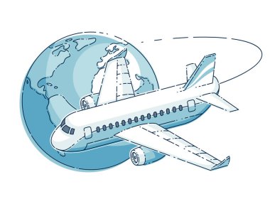 Havayolları hava seyahat amblemi veya uçak uçakları ile Illustration