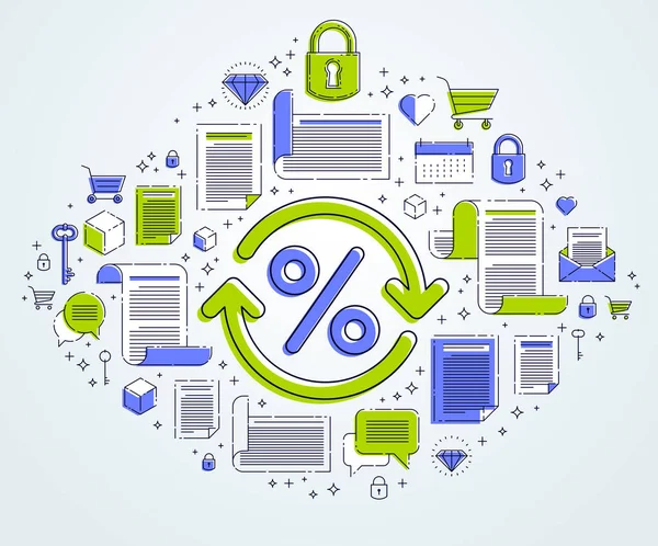 Százalékos szimbólum és hurok a nyíl, adók, a befektetések megtérülése, refu — Stock Vector