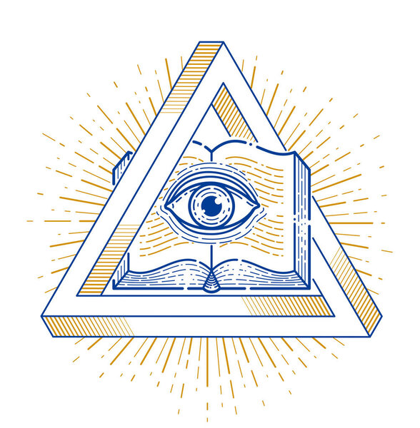 Secret knowledge vintage open book with all seeing eye of god in