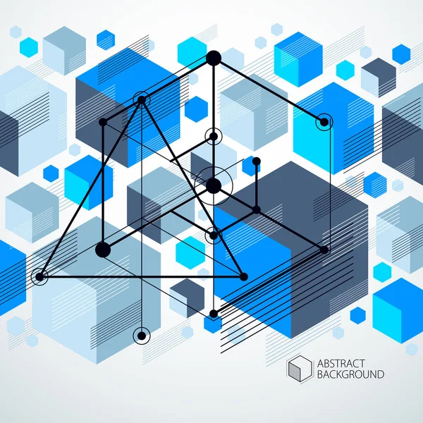 Geometrische Technologie Vektor blaue Zeichnung, 3d technische Tapete — Stockvektor