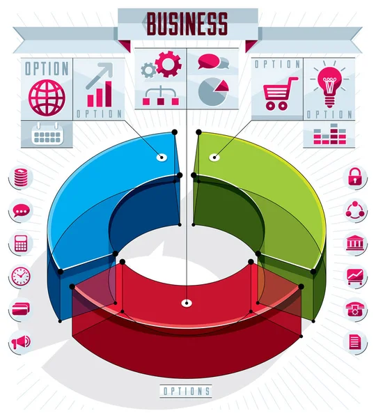 Creative infographics template, three sectored 3d circle idea, v — Stock Vector