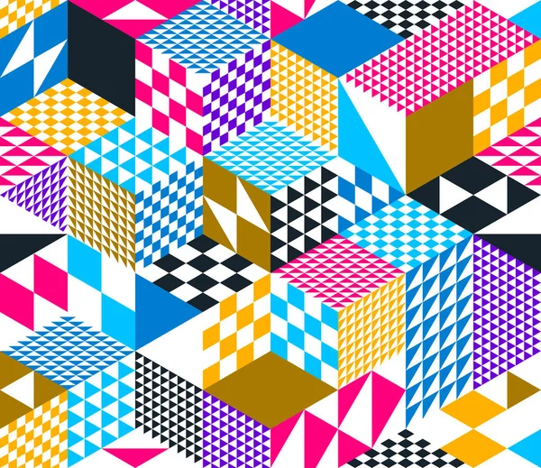 3D-kuber sömlösa mönster vektor bakgrund, romb och Triangl — Stock vektor