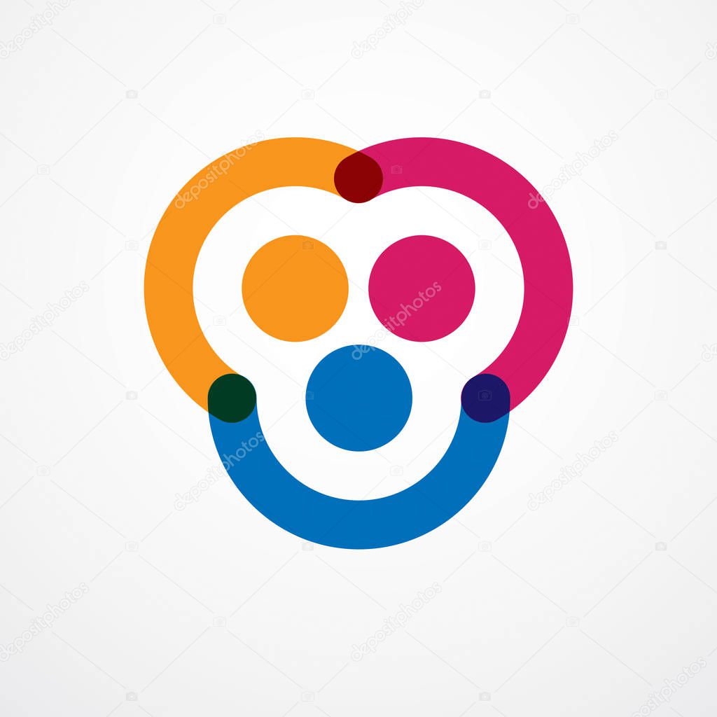 Teamwork and friendship concept created with simple geometric elements as a people crew. Vector icon or logo. Unity and collaboration idea, dream team of business people colorful design.