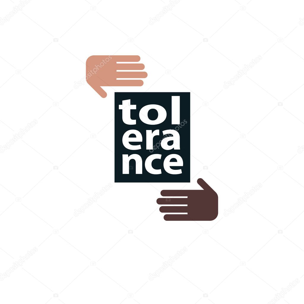 Racial Tolerance concept. Hands of  Caucasian and African ethnicities vector icon isolated on white.