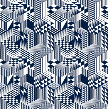 Küpler, eşkenar dörtgen ve üçgenler ile geometrik 3d dikişsiz desen 