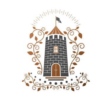 Antik Hisar amblemi. Heraldic vektör tasarım elemanı. Retro st