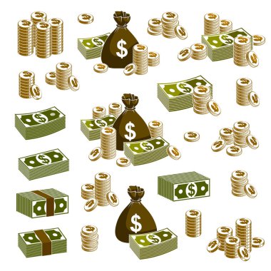 Nakit para para çantası çanta sikke ve banknot d ile natürmort seti