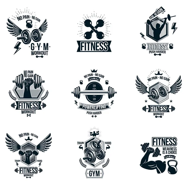 Conjunto de emblemas de vectores cross fit y fitness theme y motivación — Vector de stock