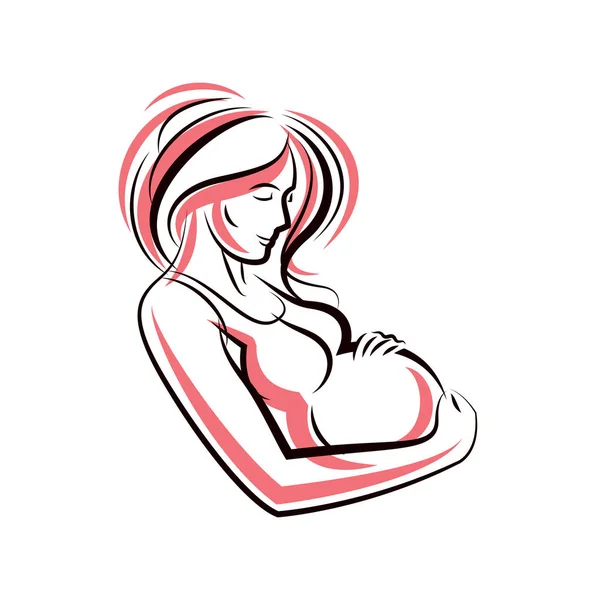 Esquema del cuerpo hermoso femenino embarazada, madre-a-ser vector dibujar — Archivo Imágenes Vectoriales