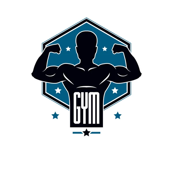 Gym haltérophilie et fitness club de sport logo, style vintage vec — Image vectorielle