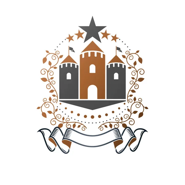 Ancient Castle emblem. Heraldic Coat of Arms decorative logo iso — Stock Vector