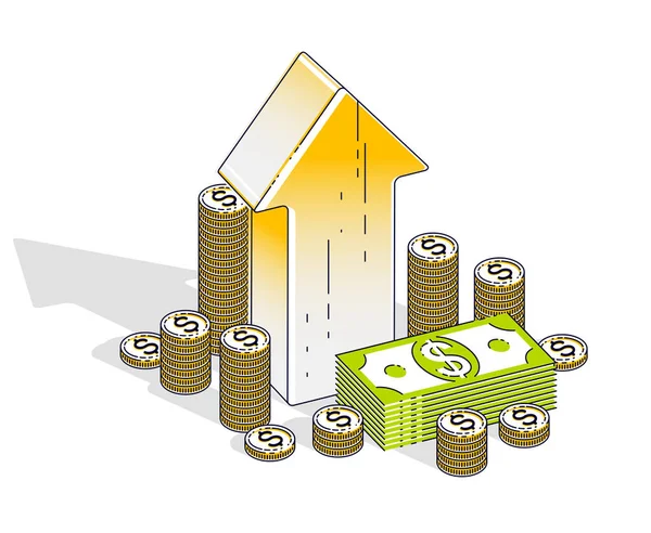 Concepto de éxito y aumento de beneficios, Flecha arriba con dinero en efectivo st — Archivo Imágenes Vectoriales