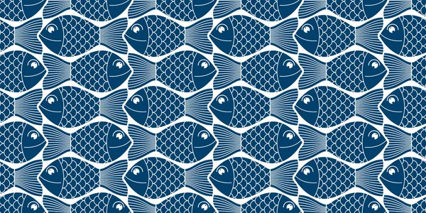 Funny cartoon fishes vector seamless background, cute childish p — Stock Vector