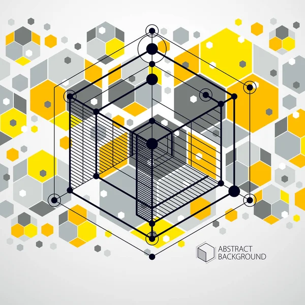 Vetor abstrato geométrico fundo amarelo isométrico. Mecânica — Vetor de Stock