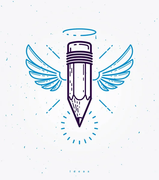 Олівець з крилами і німбом, вектор простий модний логотип або іконка — стоковий вектор