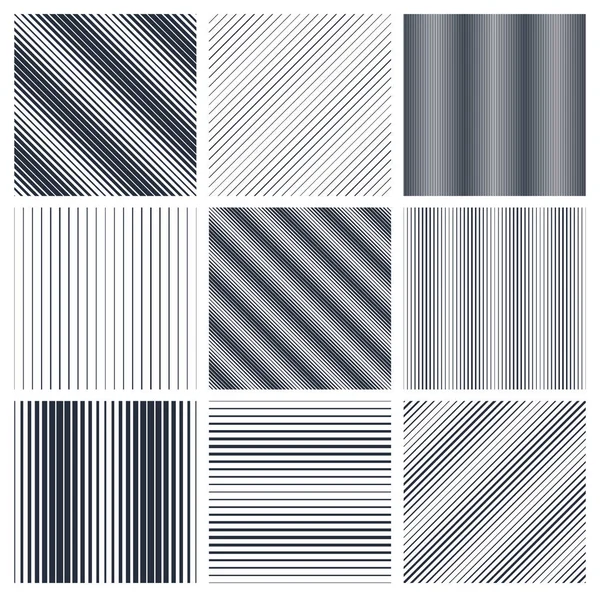 Conjunto de padrões sem costura de linhas paralelas geométricas, abstrato mínimo — Vetor de Stock