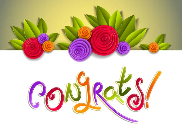 Tebrikler tebrikler tebrik kartı taze yeşil yaprakları ile bir — Stok Vektör