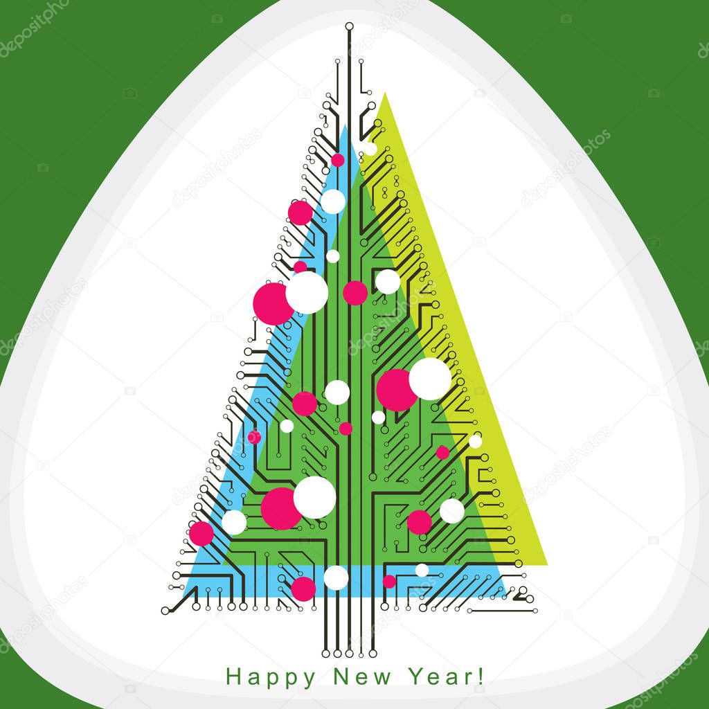Vector illustration of evergreen Christmas tree created with wir