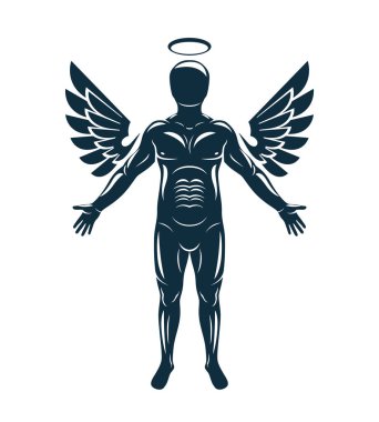 Melek kullanılarak yapılan kaslı insan vektör grafik illüstrasyon