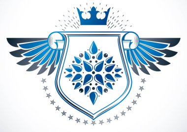 Kartuş ile Vintage heraldry tasarım şablonu, kanatlı vektör e